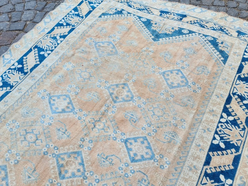 6.3x9.1 ft Vintage Blue Turkish Rug – Handmade Wool Area Carpet – Boho Decor gallery