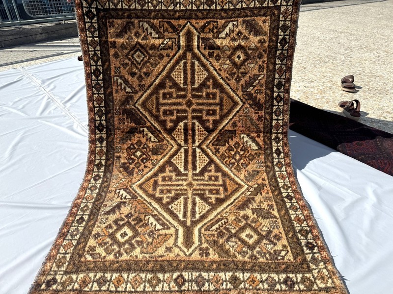 Antique Terracotta Caucasian Geometric Rug 4x5 Muted Persian Faded Area Carpet gallery