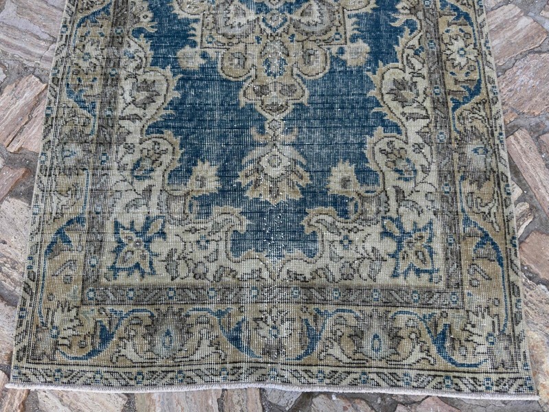 Hand-Knotted Vintage Rug 4x6 Blue Cotton Traditional Carpet Medium Size Anatolia gallery