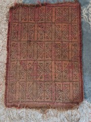 1930s Antique Afghan Kilim Rug 25 in x 17 in Faded Handwoven Geometric Wool Rug