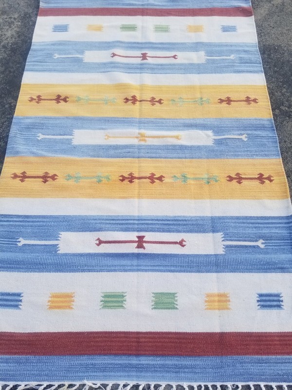 Vintage Traditional Handmade Turkish Style Geometric Wool Kilim Rug 180x113 cm gallery