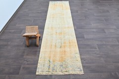 Vintage Turkish Runner Rug 2x10ft Wool Anatolian Handmade Hallway Oushak ORANGE