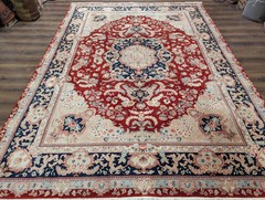Pak Per’sian Rug 9×12 – Red and Navy, Wool and Silk, Medallion Oriental Carpet