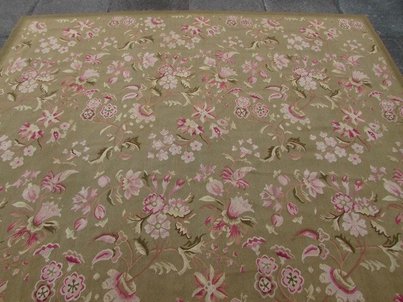 Vintage Hand Made French Design Wool Green Large Original Aubusson 366X264cm gallery