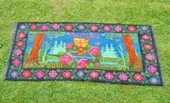 Fabulous Vintage Romanian Floral Peace To You Kilim Rug 86 by 42 inch Gypsy Boho