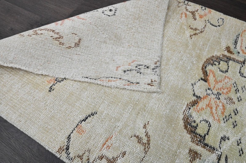 Vintage Turkish Runner Rug 2x7ft BEIGE Handmade Anatolian Oushak Hallway Wool gallery