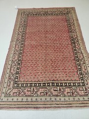 Antique Oriental Hand-Knotted Wool Area Rug Saraband/Mir Red/Ivory 4’1″ x 6’5″