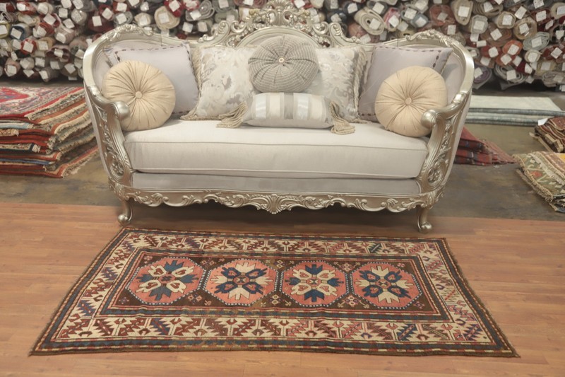 Pre-1900 Antique Geometric Kazak Vegetable Dye Rug 3x6 ft Hand-knotted Wool gallery
