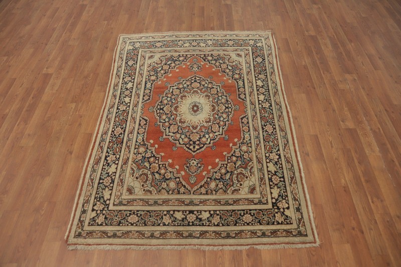 Antique Vegetable Dye Rust Wool Hand-knotted Rug 4x6 Traditional Carpet gallery