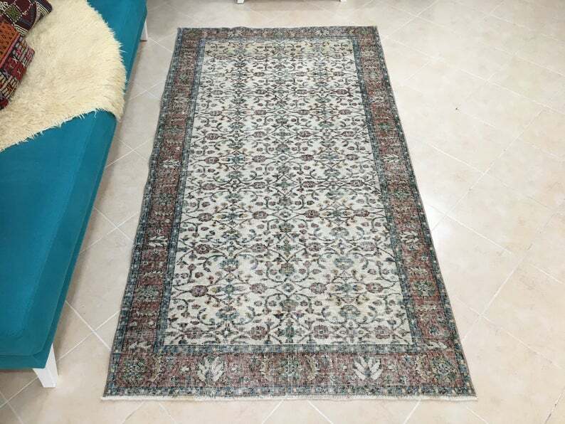 Antique Oriental Persian Ethnic Bohemian Area Rug Handmade 4.1x7.4ft, 125x226cm gallery