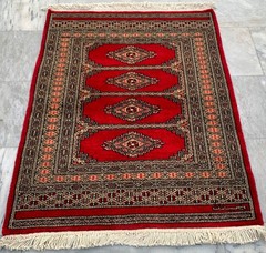 Vintage Afghan Hand-Knotted: Bokhara Wool Area Rug, Traditional Carpet (2×2 ft.)