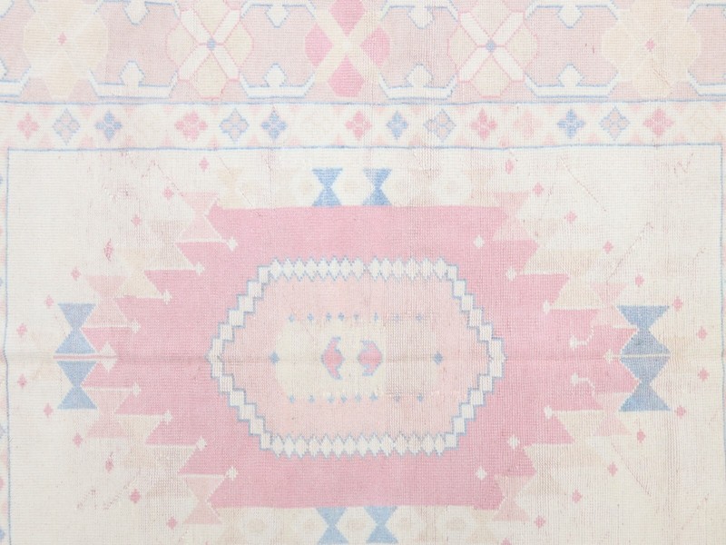 Ivory Pink Blue Handmade Wool Rug 5x6.6 ft Vintage Turkish Oushak Modern Carpet gallery