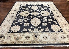 Indo Mahal Rug 8×10, Black and Beige, Vintage Rug 8 x 10 ft, Floral, Wool Carpet