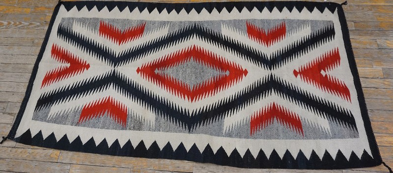 3'x5' Classic Native American Design Antique Navajo Flat Weave Rug gallery