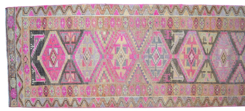 3x12 Runner Turkish Rug Hand Made PINK Hallway Rug Low Pile. Actual 2.7 x 12 ft gallery