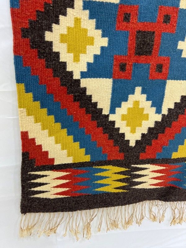 Vintage Swedish Rölakan Rug Wool Runner Star Diamond Tapestry Wall Hanging MCM gallery
