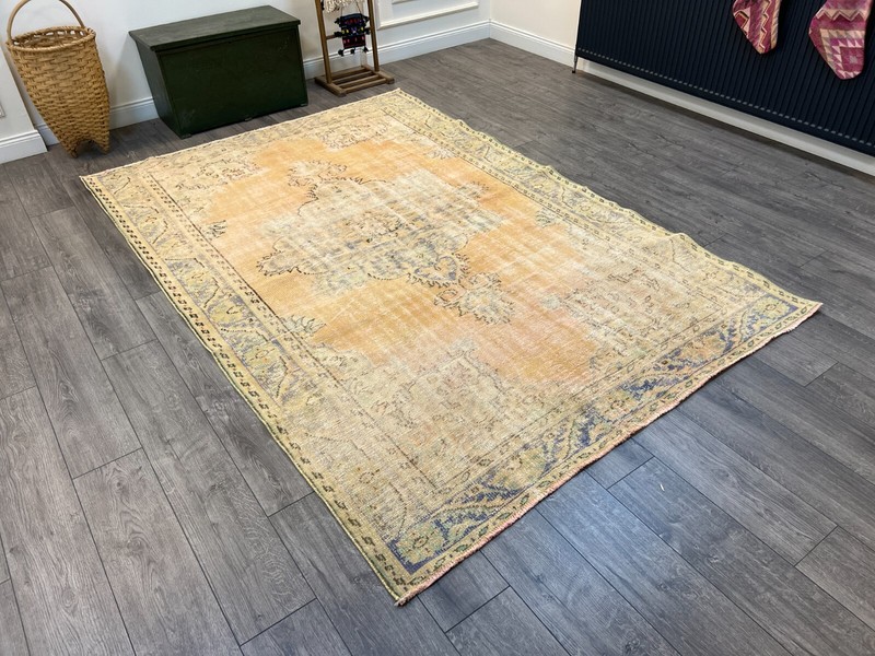 Orange Large Rug, Muted Rug, Pale Rug, Oriental Rug, Handmade Rug, 6.3 x 9 ft gallery