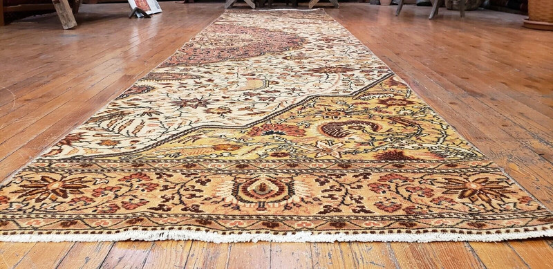 Stunning Antique 1930-1940's Wool Pile Natural Dye Bunyan Runner 2'9"x11'5" gallery