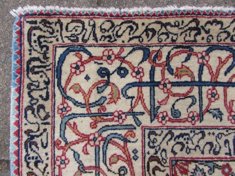 Fine Vintage Hand Made Traditional Rug Oriental Wool White Blue Rug 207x132cm gallery