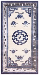 2’x5′ Antique Swastika Medallion Pattern Small Scatter Size Mongolian Rug