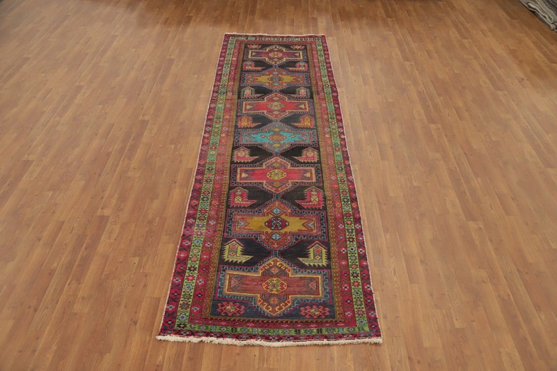 Geometric Tribal Traditional Hand-knotted 11 ft Runner Rug Vintage Carpet 3x11 gallery