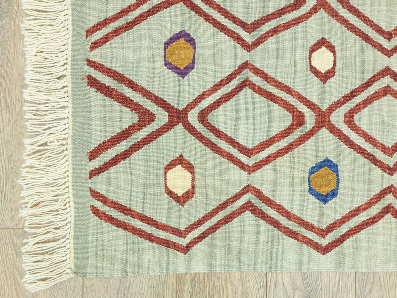 Living Room Rug 4x6 Handwoven Turkish Kilim Sage Terracotta Organic Modern gallery