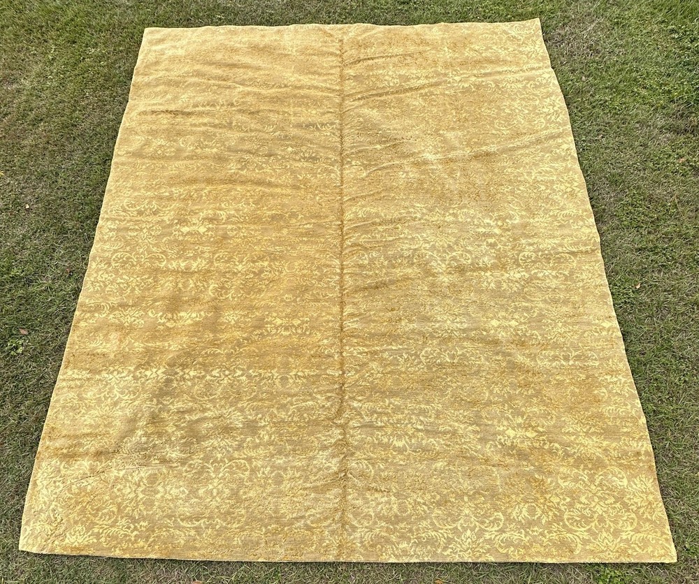 VINTAGE Hand Woven 100% Tibetan Rug Beige Wool & Gold Silk 10x12 Room Sized Rug