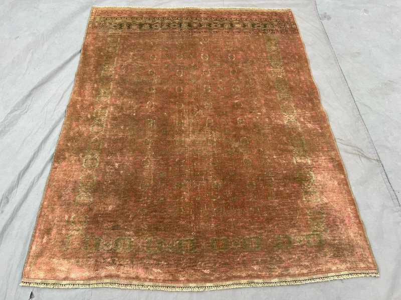 Antique Turkmen Bashiri Rug | Hand-Knotted, Rare Terracotta Faded Bedroom Rug gallery