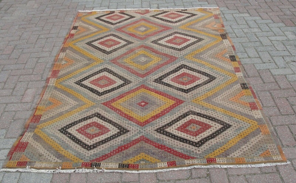 Turkish Kilim Rug Area Rugs, 66" x97", Handwoven Rug Carpet