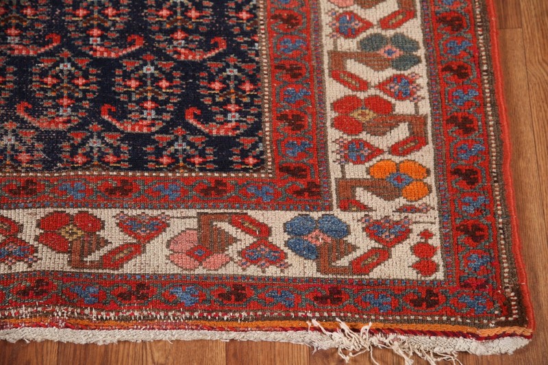 Pre-1900 Vegetable Dye Navy Blue Wool 16 ft Runner Hand-made Antique Rug 4x16 gallery