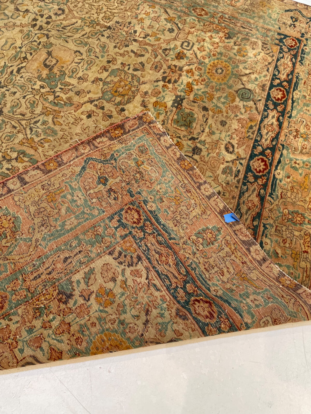 Antique Oriental Hand-Knotted Wool Area Rug Ivory/Blue/Green/Copper 6'5" x 9'1" gallery