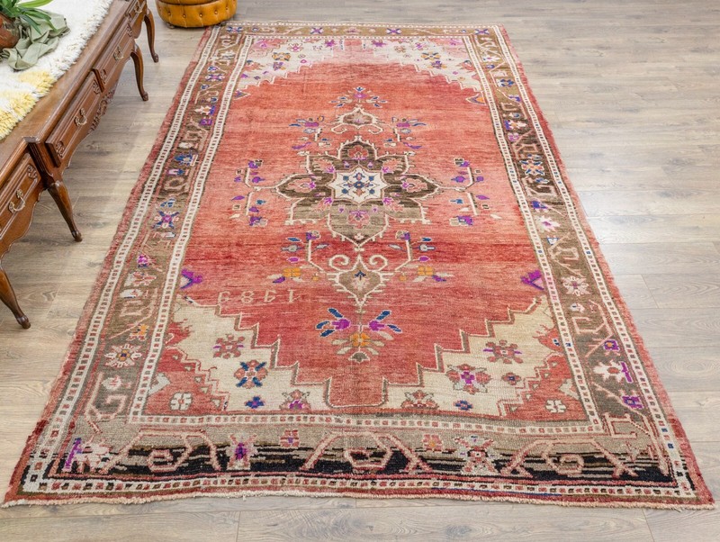 Large Vintage Turkish Kars Oushak Rug -Boho Rustic Hand-Knotted Wool 7x11.5 ft gallery