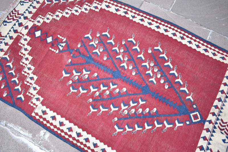 Turkish Rug 41'' x 67'' Vintage Flat Woven Rug Home Decor Rug Organic Wool Rug gallery