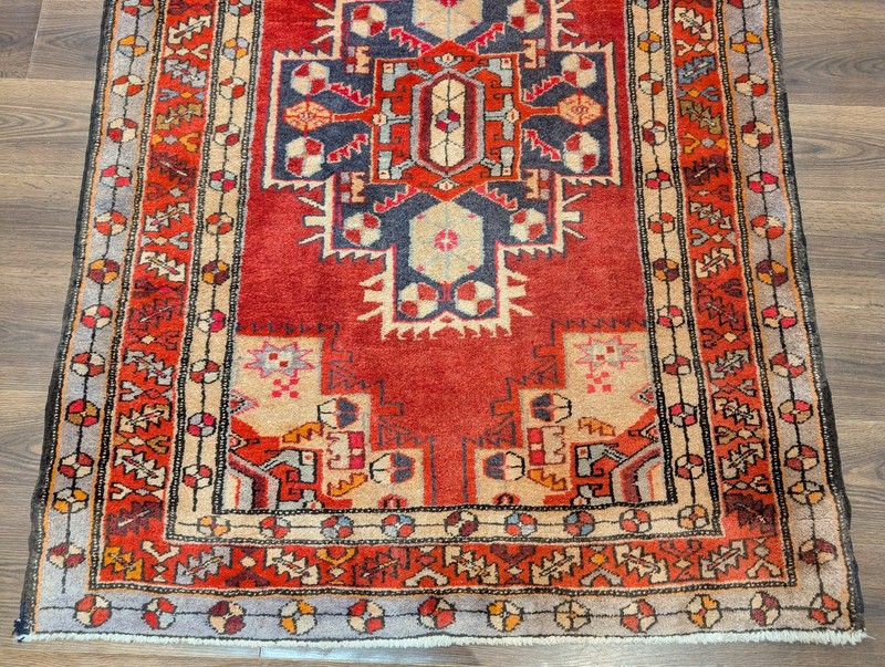 Per'sian Karajeh Heriz Runner 4x12, Geometric Medallions, Terracotta Red gallery