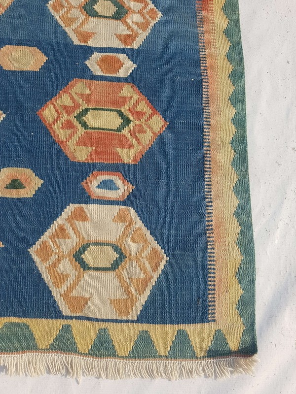 Vintage Handmade Turkish Geometric Wool Kilim Rug Carpet 194x121 cm gallery
