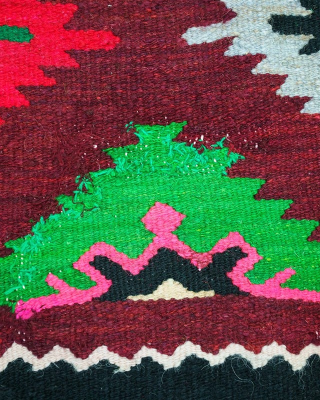 Romanian Transylvanian Runner Rug Handwoven Wool Geometric Burgundy 1970s gallery