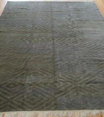Excellent Tibetan hand knotted Wool Green Gold Modern Oriental Rug 8′ x 9’5″