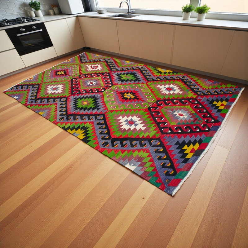 Vintage 1960s Turkish Rug Kilim 6x10 Flat Weave Area Rug Natural Wool & Dyes gallery