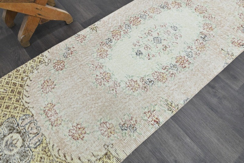 Vintage Turkish Runner Rug 2x7ft Wool Anatolian Handmade Hallway Oushak BROWN gallery