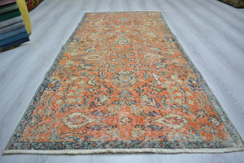 Red Floral Turkish Vintage Rug, 2.7x5.9ft, Red Antique Handmade Accent Rug, gallery