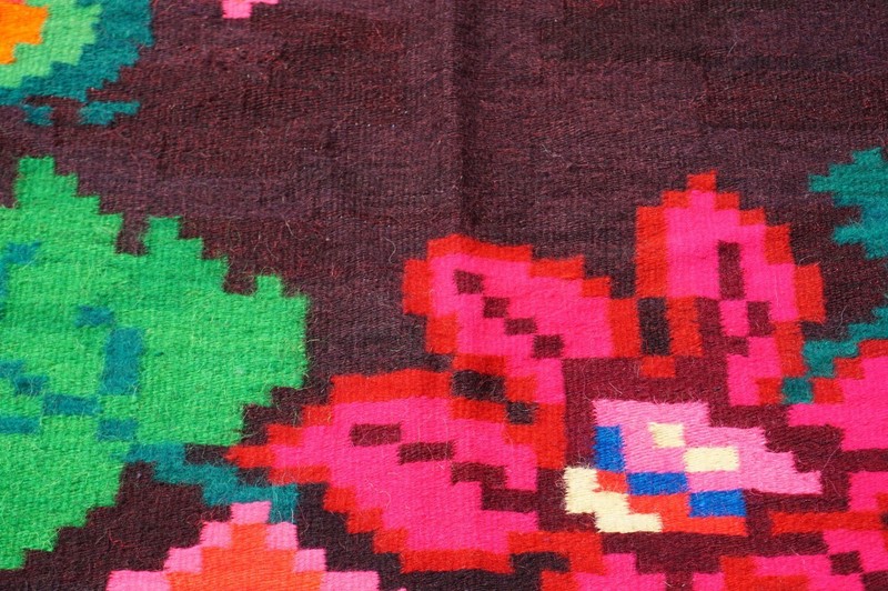 Vintage Romanian traditional rug with floral pattern, old folk wool rug gallery