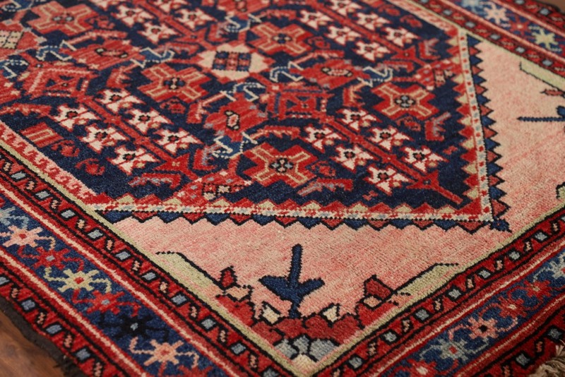 Vintage Geometric Malayer Navy Blue Wool Hand-knotted Runner Rug 4x10 Carpet gallery