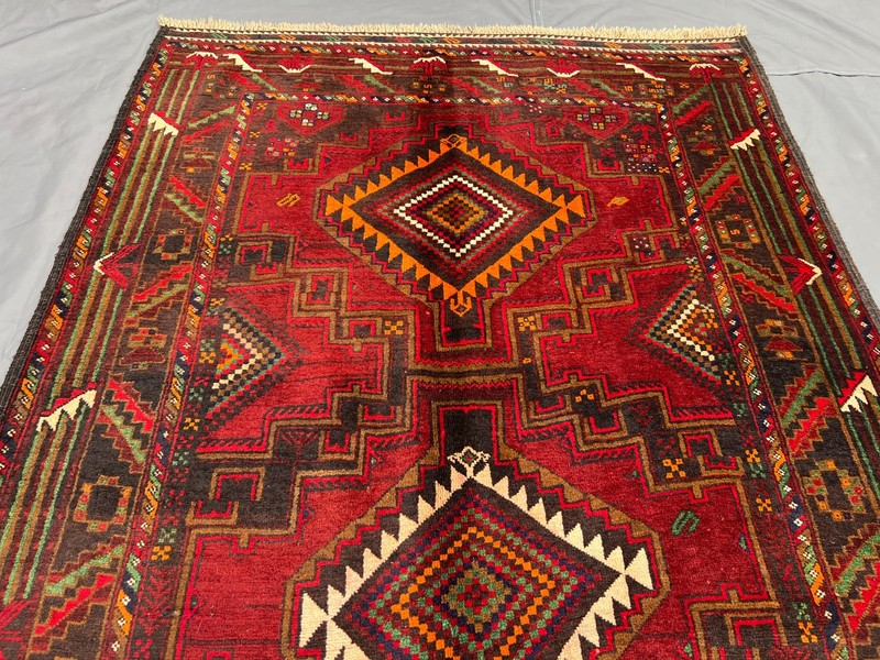 3'9x7'2 ft Vintage Afghan Geometric Diamond Hand Knotted Tribal Runner Rug gallery