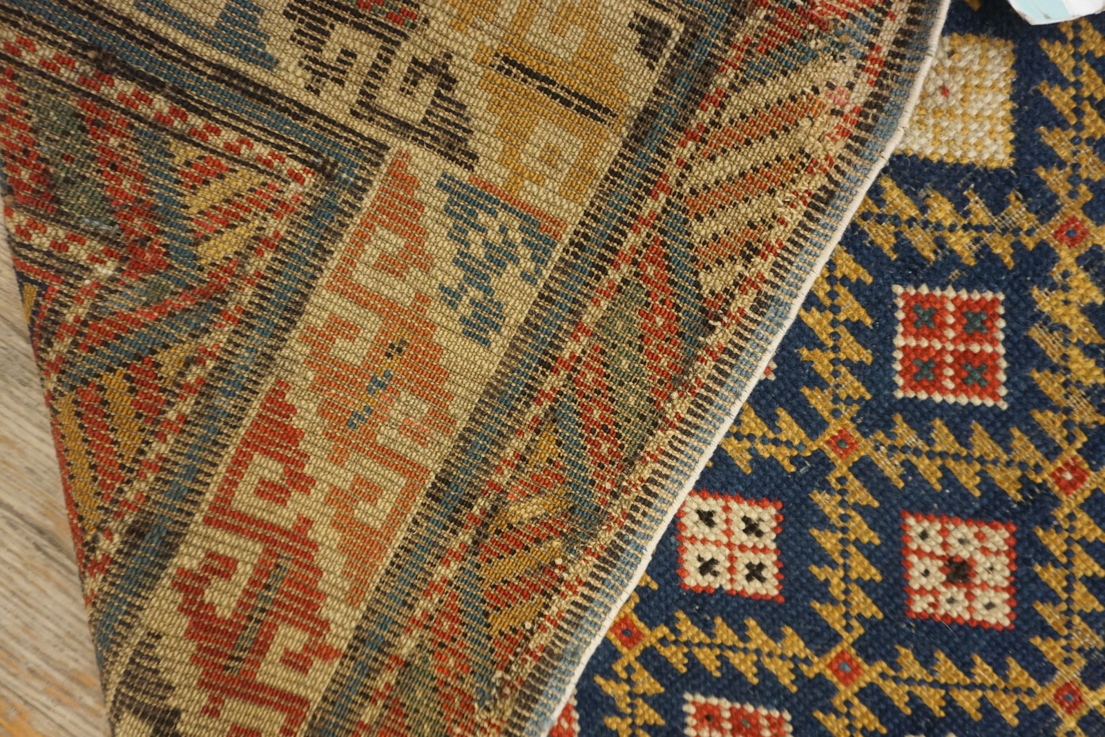 3'x4' Late 19th Century Antique Blue Square Tribal Geometric Caucasian Shirvan gallery