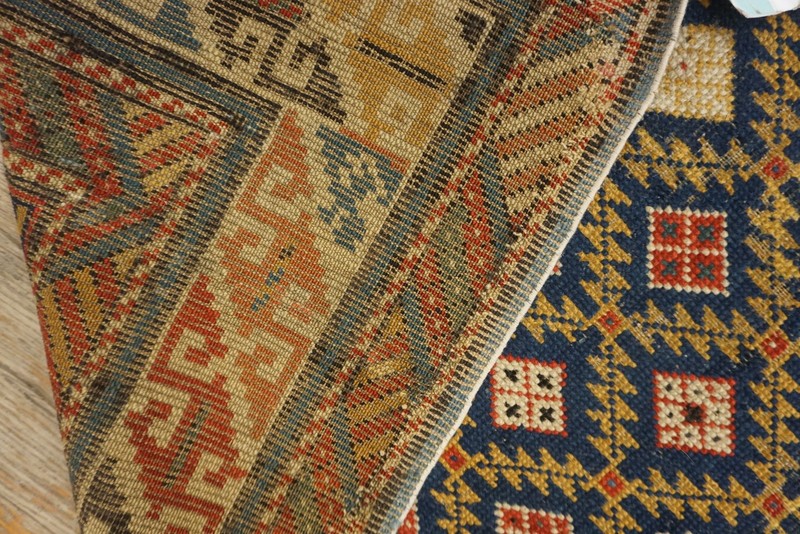 3'x4' Late 19th Century Antique Blue Square Tribal Geometric Caucasian Shirvan gallery