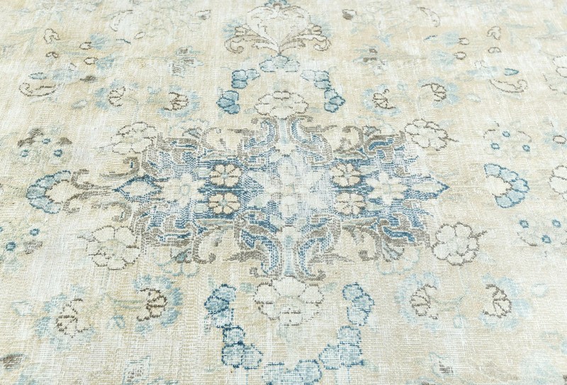 Muted Beige Floral Distressed Oriental Rug 7'5X11 ft Vintage Farmhouse Carpet gallery