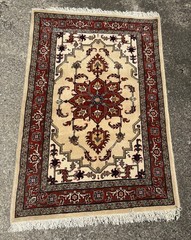 Vintage Oriental Hand-Knotted Wool Accent Rug 39.5″ x 59″ Red and Ivory