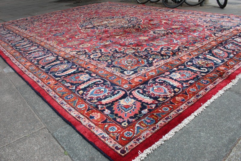 Vintage Hand Made Traditional Oriental Wool Red Blue Large Carpet 388x304cm gallery