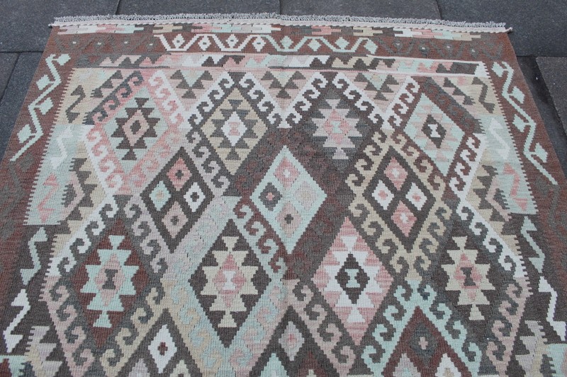 Kilim Vintage Traditional Hand Made Oriental Brown Pink Wool Kilim 245x167cm gallery