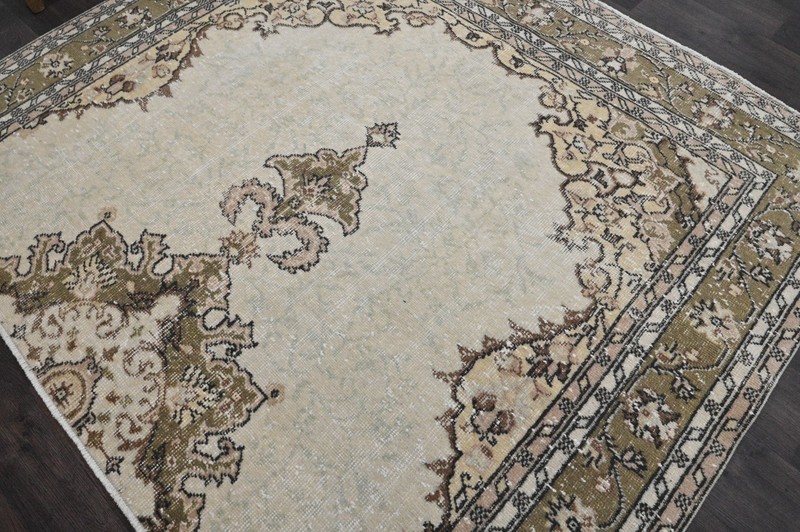 Oushak Turkish Vintage Rug 6x5 Kilim Rug Anatolian Handmade Boho Decor BEIGE gallery